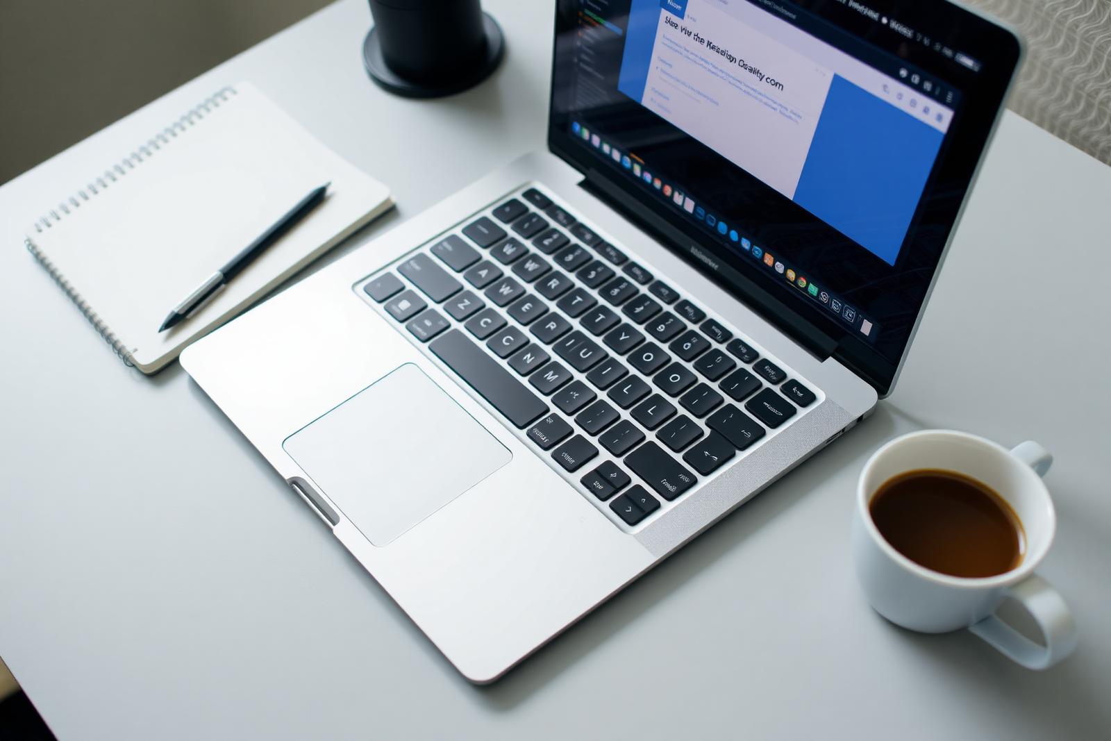 Laptop displaying a web application dashboard interface on a clean desk